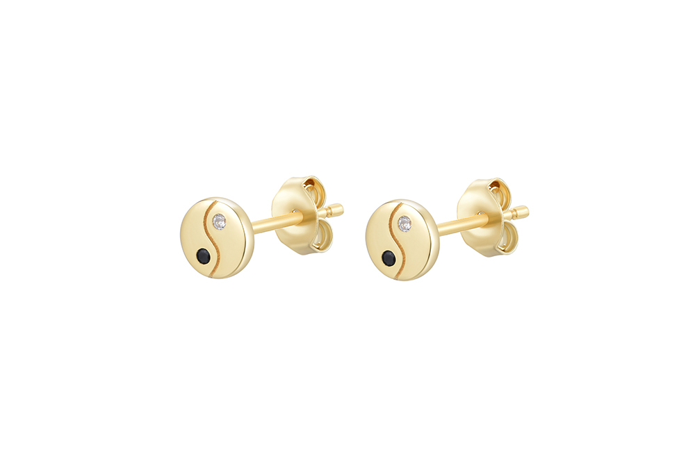 [16476EZBLNEDO] Sterling silver yin yang zirconia earring (Gold plated)