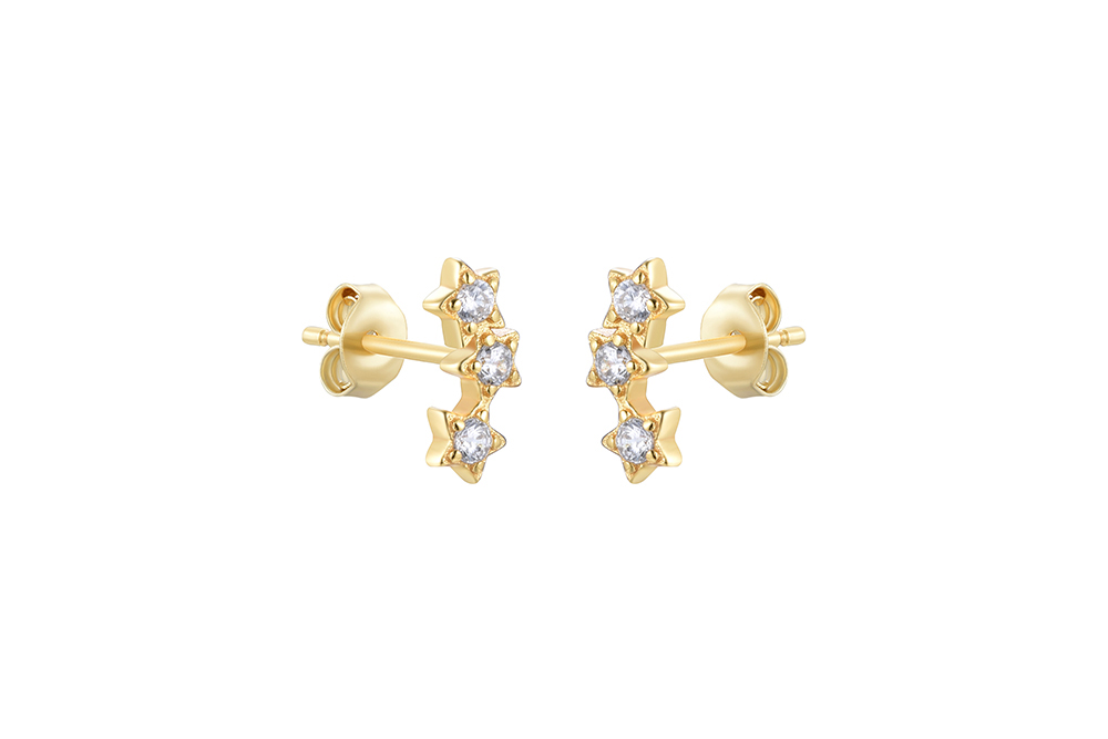 Sterling silver three mini star zirconia earring