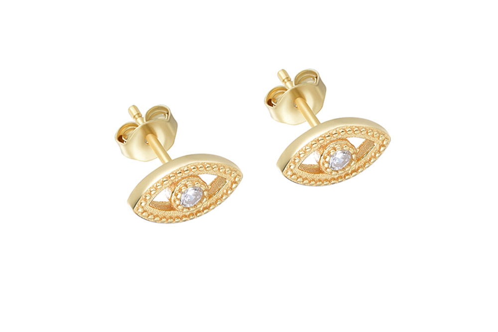 [16478EZBLDO] Sterling silver turkish eye zirconia earring (Gold plated)