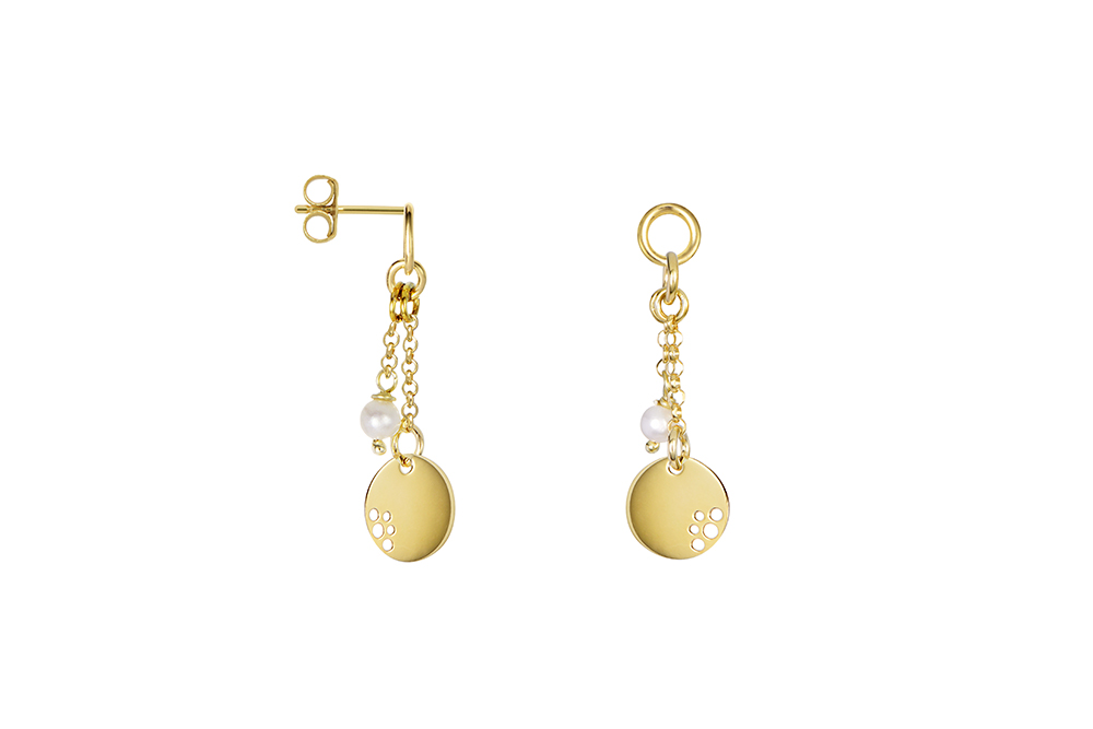 Pendiente plata 925 cadena con perla 3mm y mini placa perforada 9mm