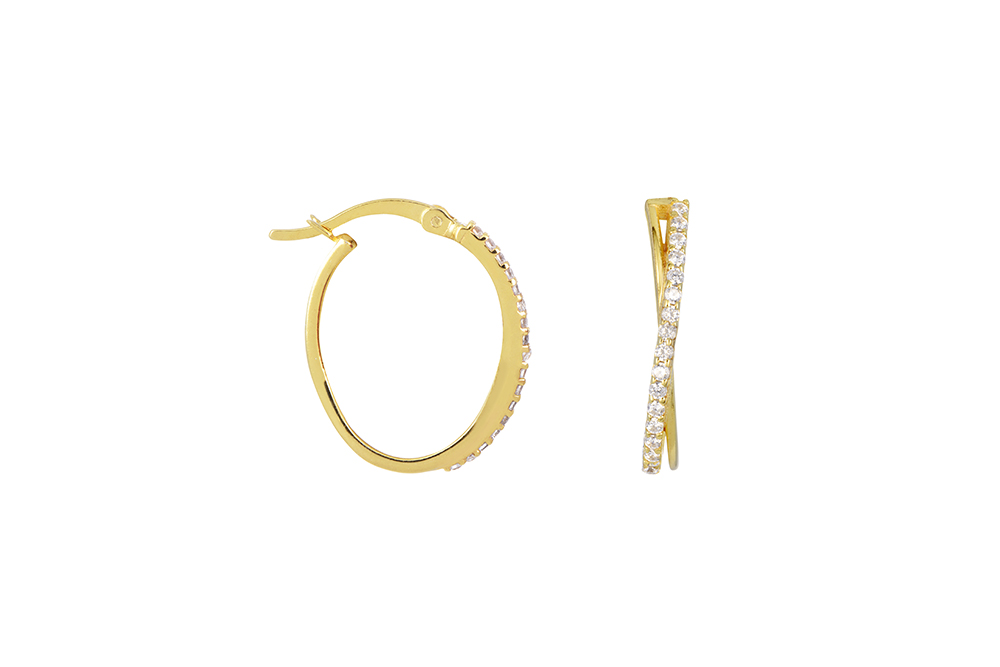 [16557EZBLDO] Sterling silver oval zirconia hoop earring (Gold plated)