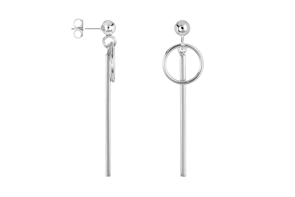 Pendiente plata 925 barra 1.5x30mm anilla 10mm y bola 4mm