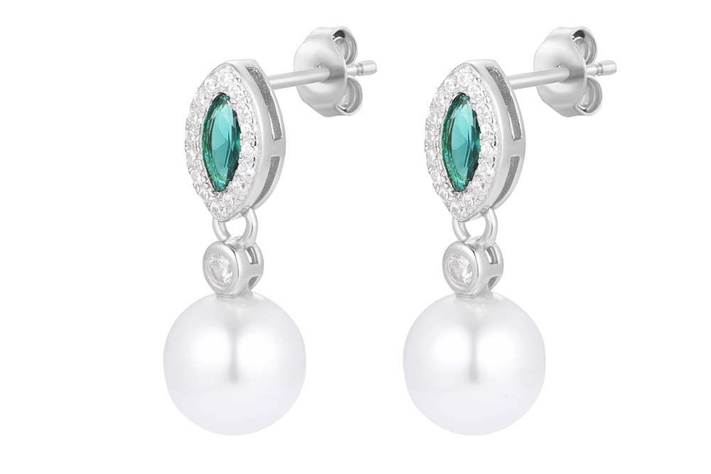 Pendiente plata 925 perla 8mm y zirconitas