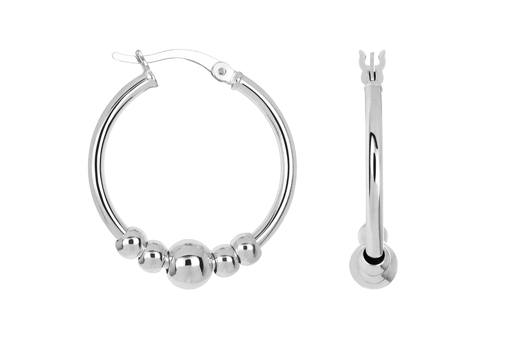 [16676EPL] Sterling silver beads hoop earring (Sterling silver)