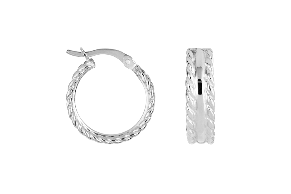 Pendiente plata 925 aro borde trenzado