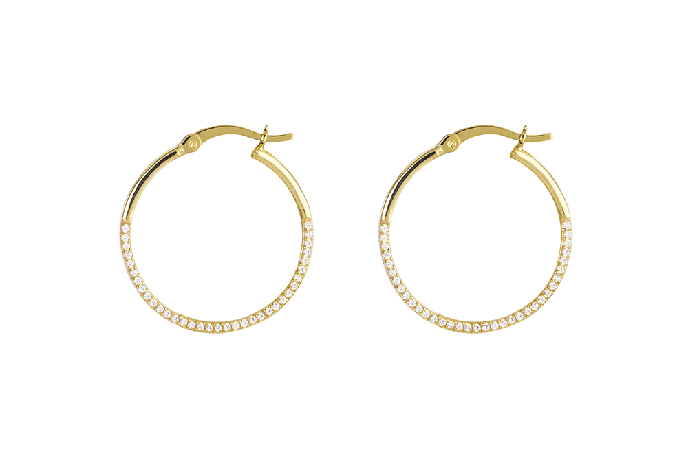 Sterling silver zirconia flat hoop earring