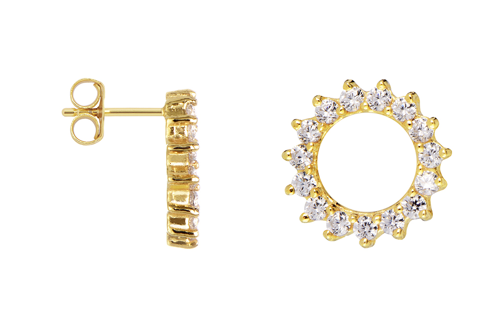 [16686EZBLDO] Sterling silver zirconia sun earring (Gold plated)