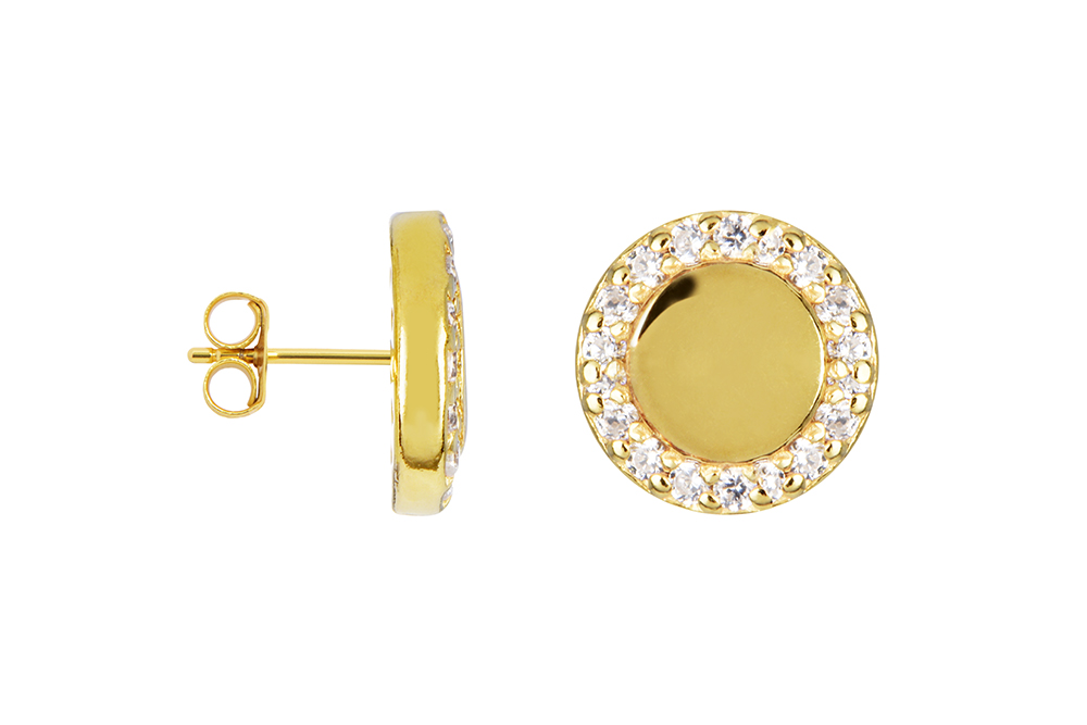 [16688EZBLDO] Sterling silver 7mm zirconia circle earring (Gold plated)
