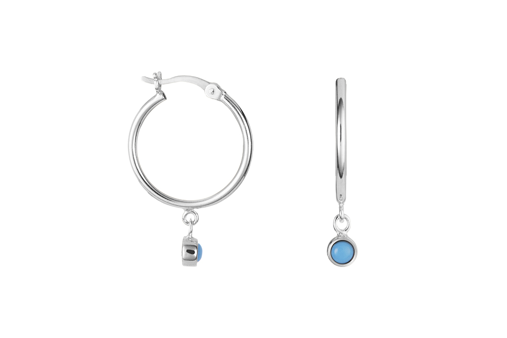 [16689EGTUPL] Sterling silver stone hoop earring (Sterling silver)