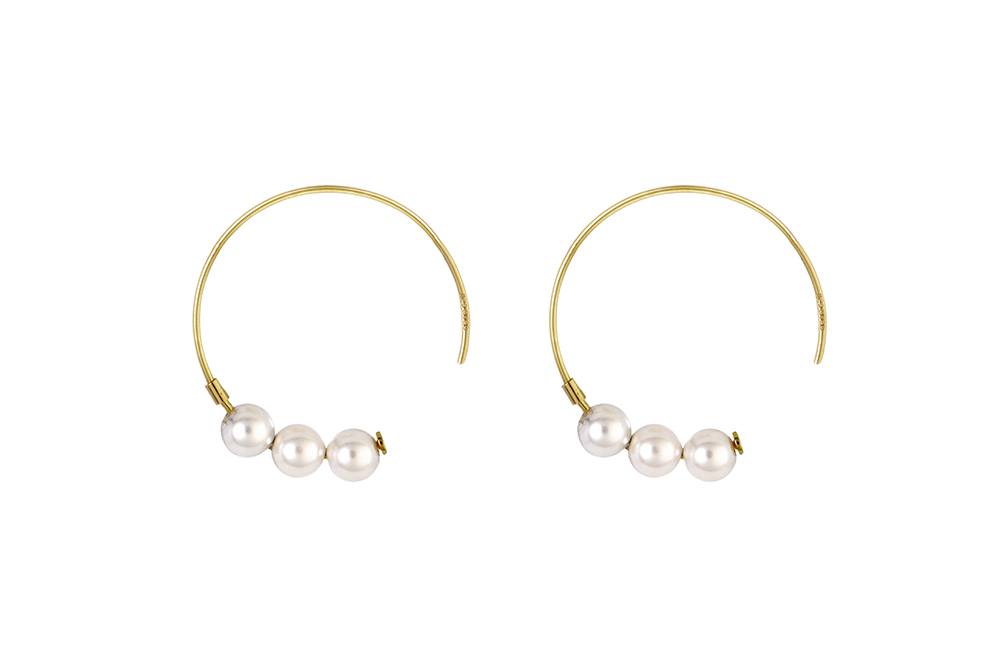 Sterling silver three pearls hoop earring