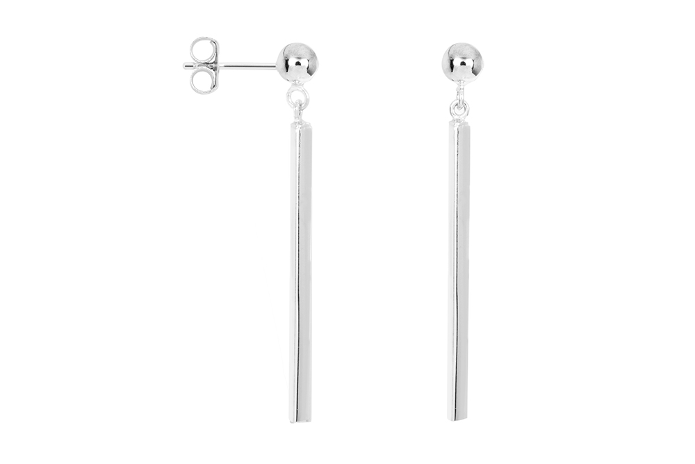 Sterling silver 5mm bead & 2x37mm bar earring