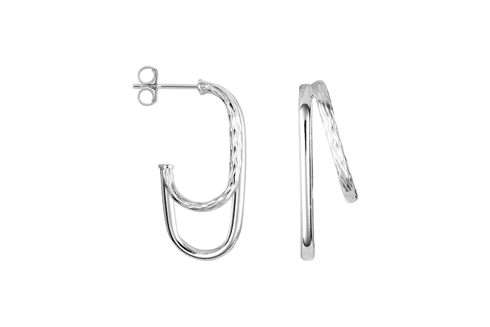 Pendiente plata 925 doble aro tubo 2mm texturado