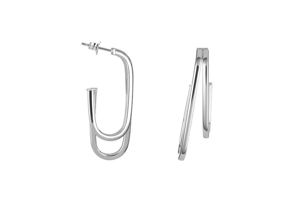 Pendiente plata 925 doble aro tubo cuadrado 2mm