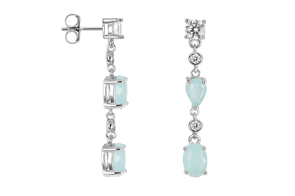 [16807EGCARD] Sterling silver white zirconia & stone earring (Aqua chalcedony)