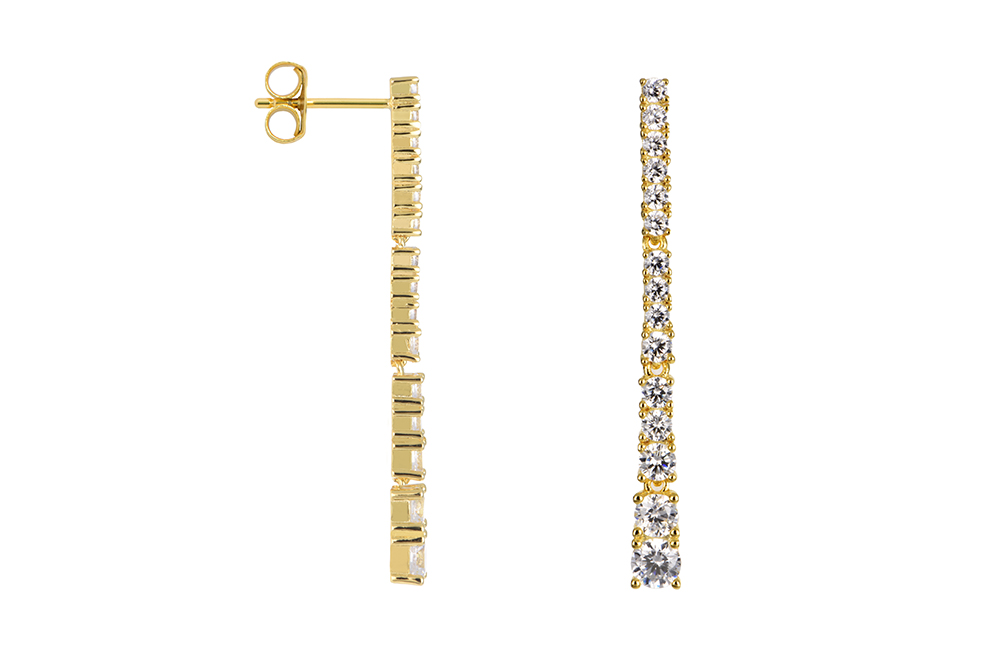 Sterling silver zirconia bar long earring