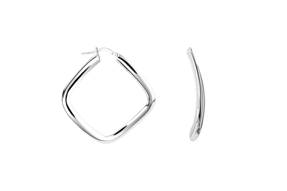 Sterling silver diamond shape hoop earring