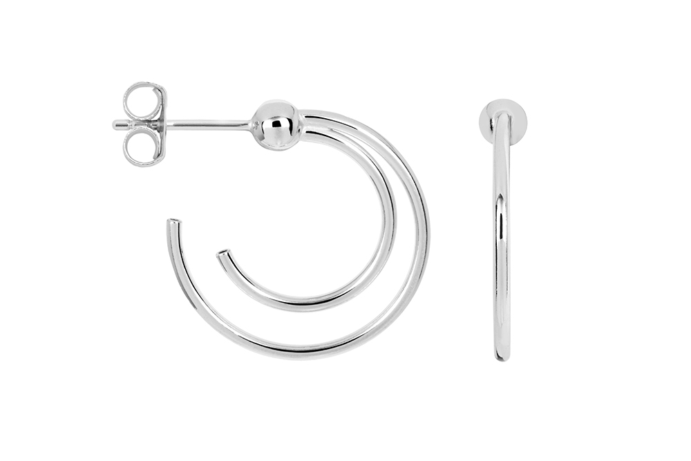 Pendiente plata 925 doble aro con bola 4mm