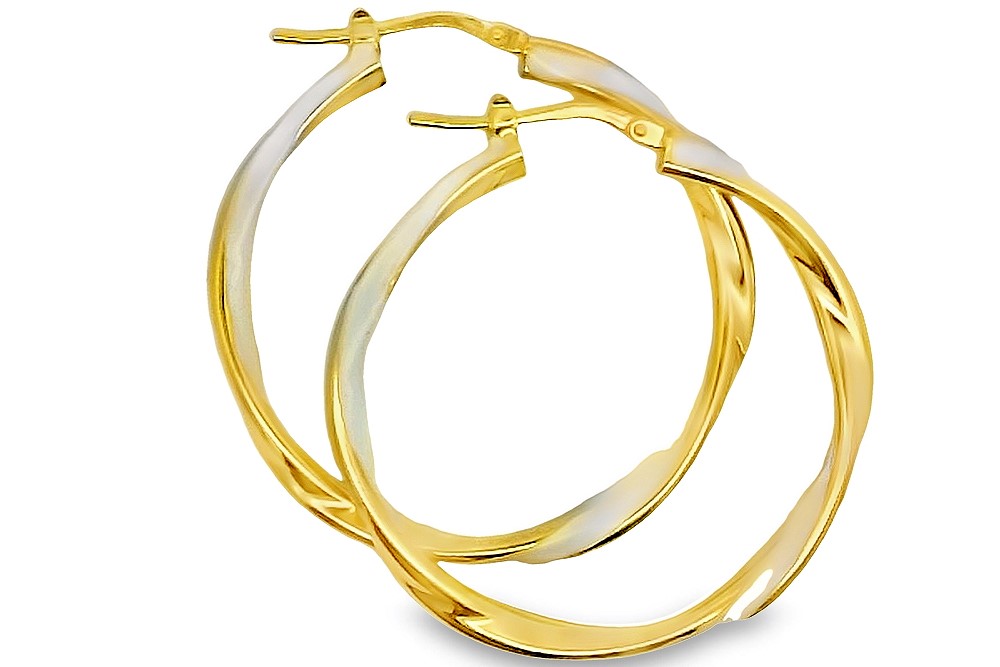 [16968EE300EBLDO] Sterling silver enamel hoop earring (White)