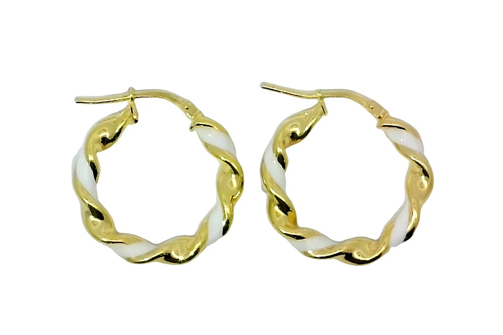 [16971EE220EBLDO] Sterling silver enamel hoop earring (White)