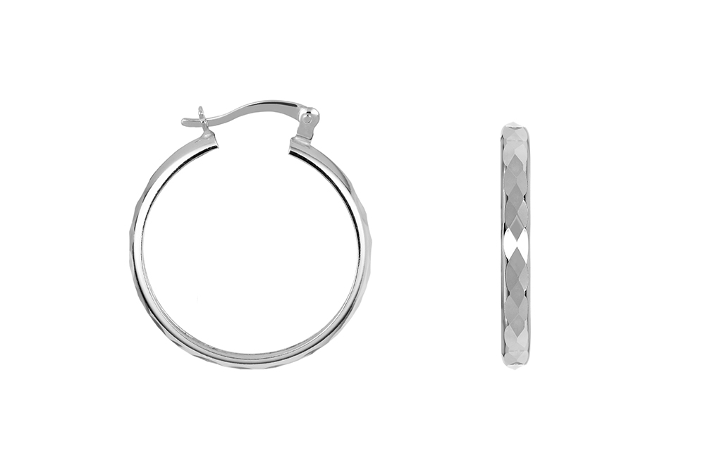 Sterling silver facetated hoop earring