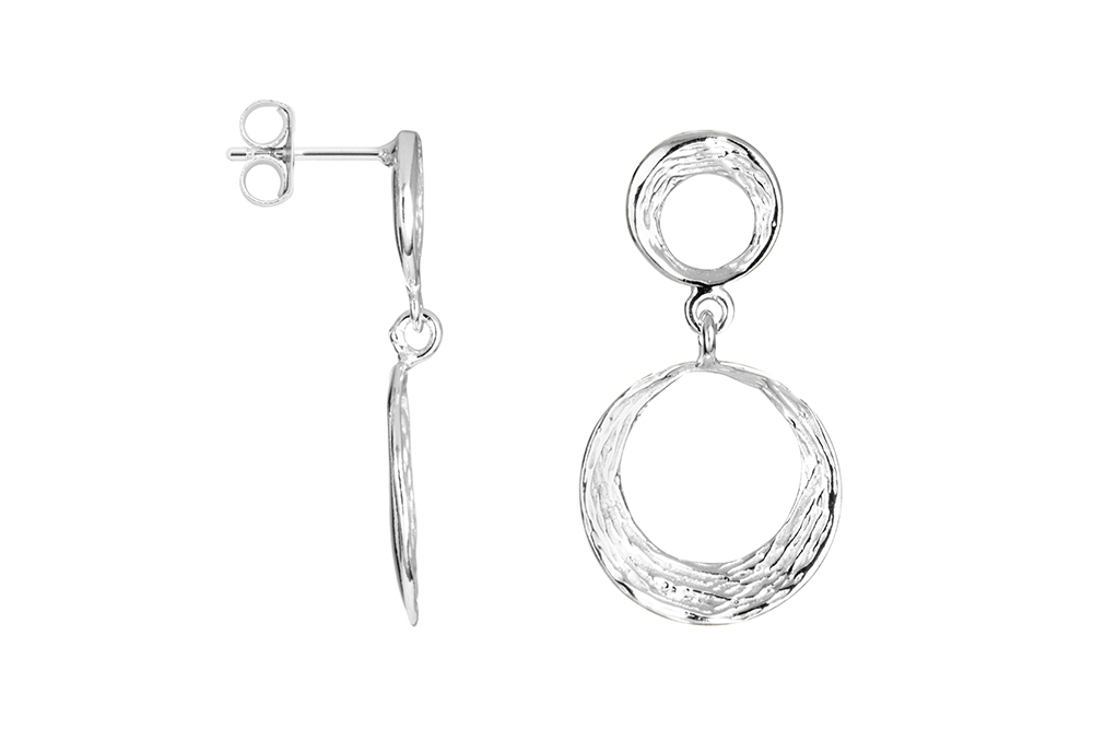 Sterling silver two textured circle earring