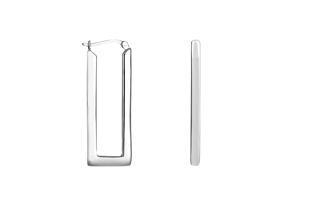 Sterling silver rectangular hoop earring
