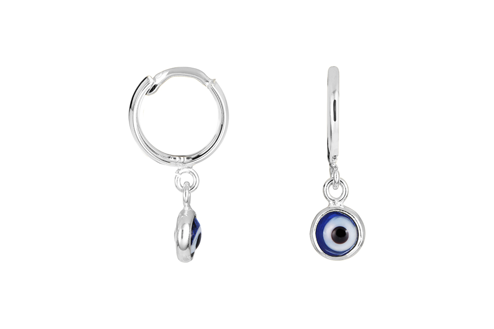 [17017EEMXPL] Sterling silver enamel turkish eye hoop earring (Sterling silver)