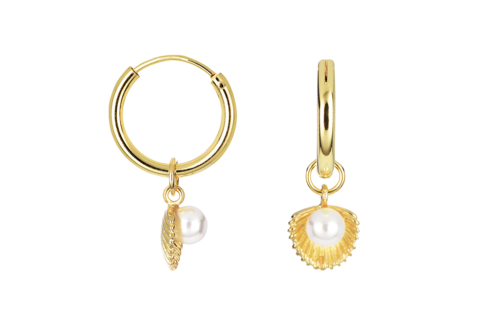 Sterling silver 10x8mm shell with 4mm pearl hoop earring