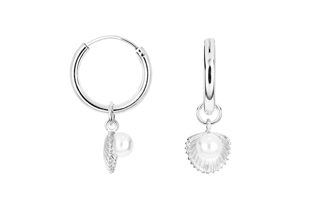 Pendiente plata 925 aro concha 10x8mm con perla 4mm