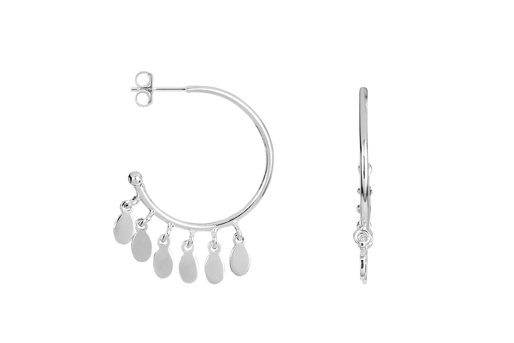 Pendiente plata 925 aro plaquitas ovaladas