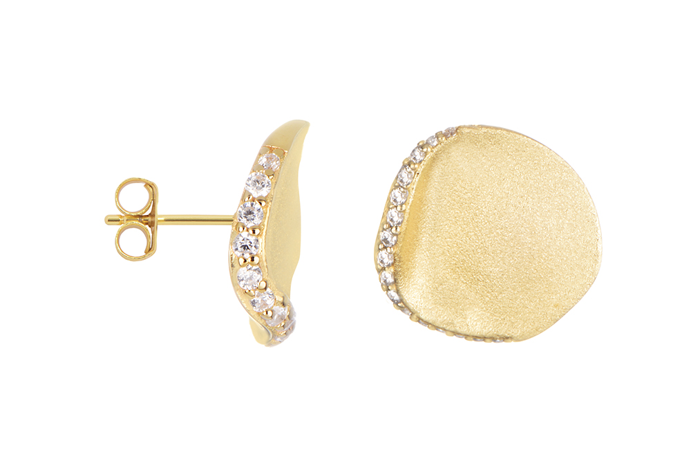 [17038EZBLMADO] Sterling silver irregular zirconia earring (Gold plated)