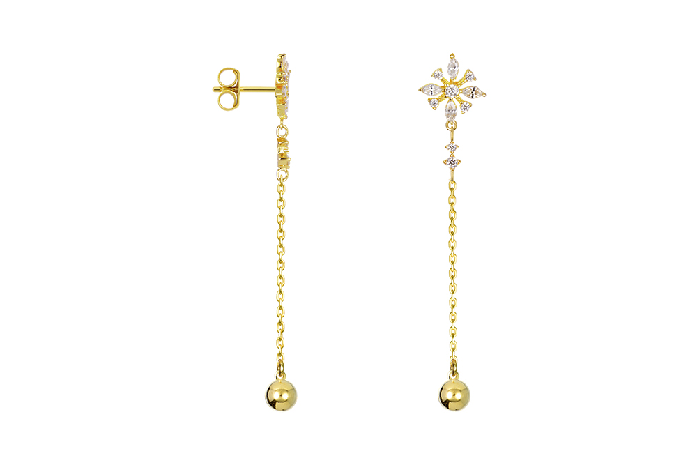 Sterling silver zirconia flower long earring