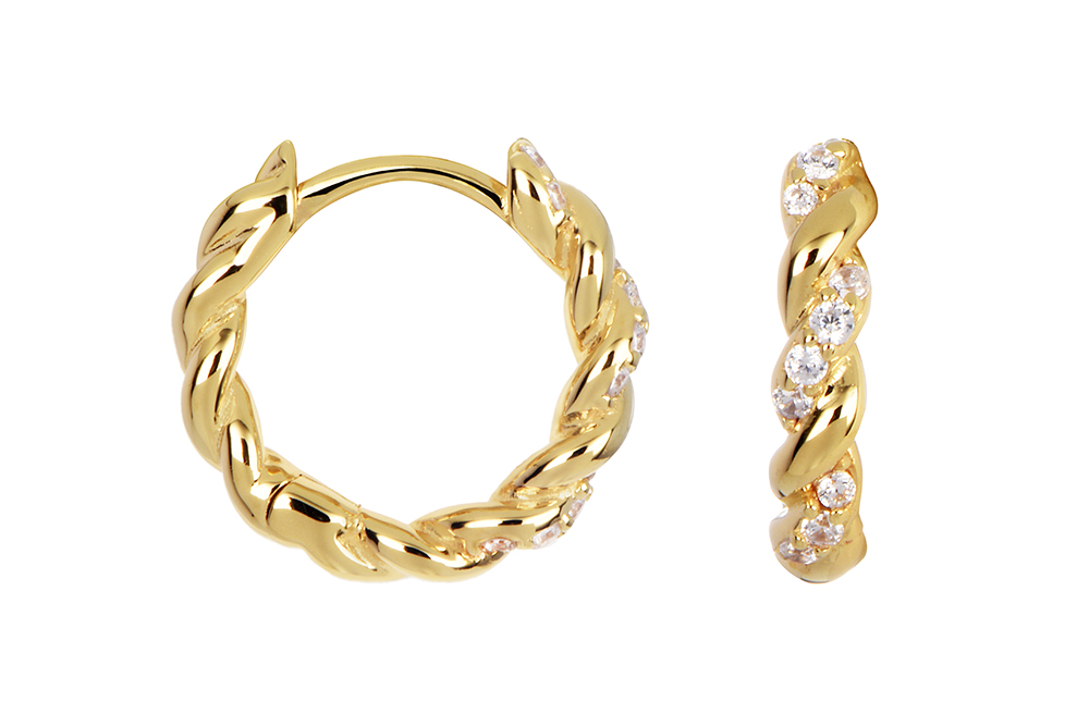 [17046EZBLDO] Sterling silver zirconia hoop earring (Gold plated)
