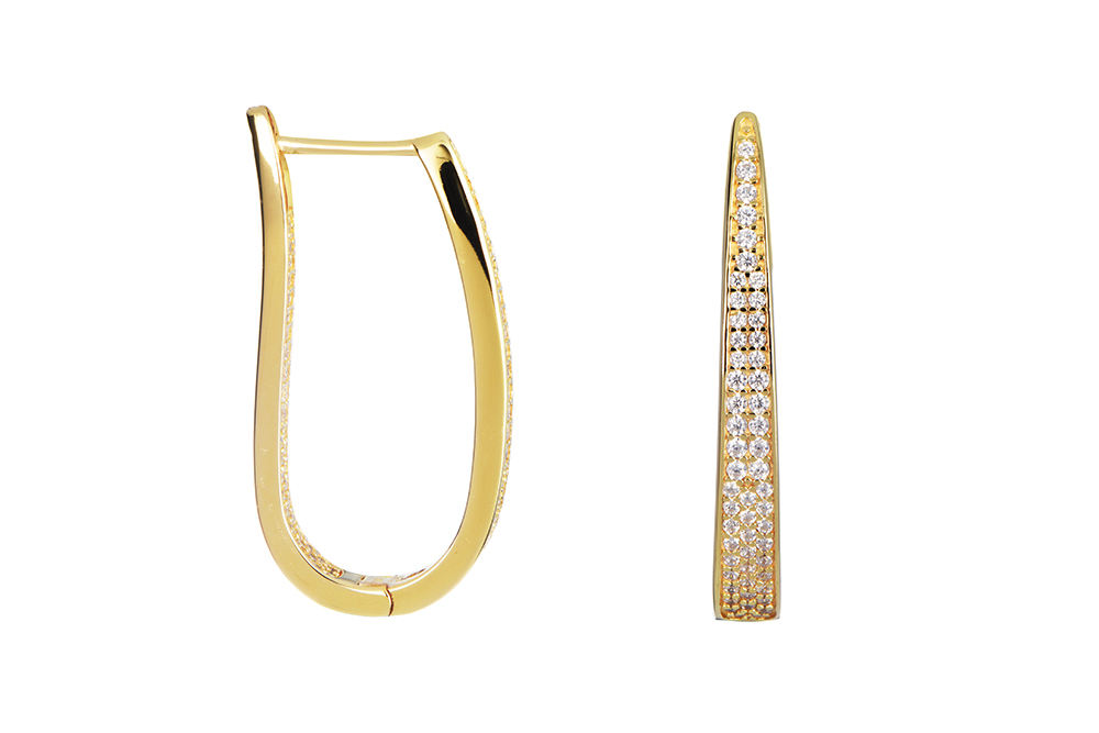 [17050EZBLDO] Sterling silver zirconia hoop earring (Gold plated)