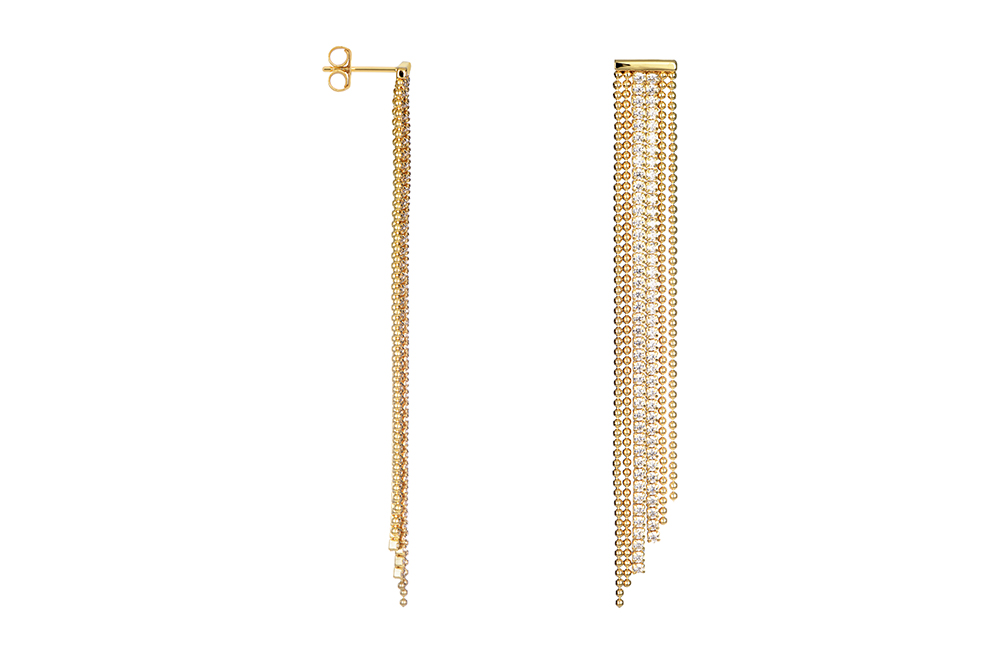 Sterling silver bead chain & riviere zirconia earring