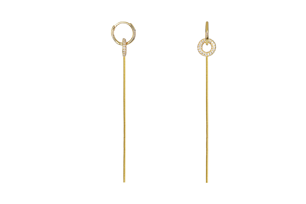 [17056EZBLDO] Sterling silver snake chain & zirconia hoop earring (Gold plated)