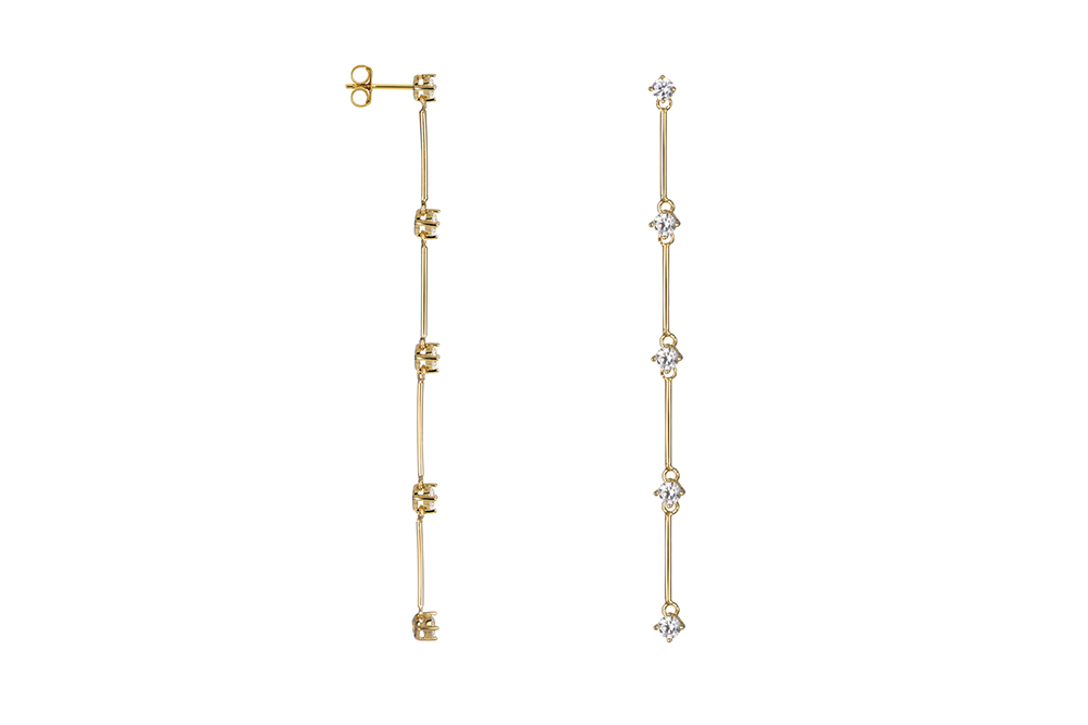 [17057EZBLDO] Sterling silver five zirconia long earring (Gold plated)