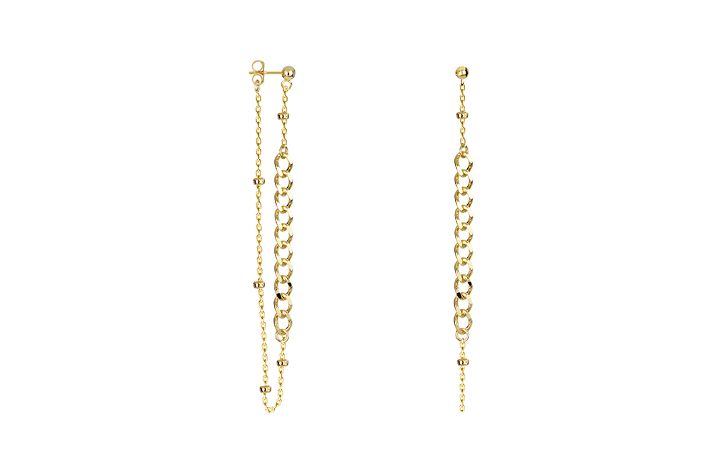 Pendiente plata 925 cadena dormilona 3mm con cadena barbada y forzada con bolitas