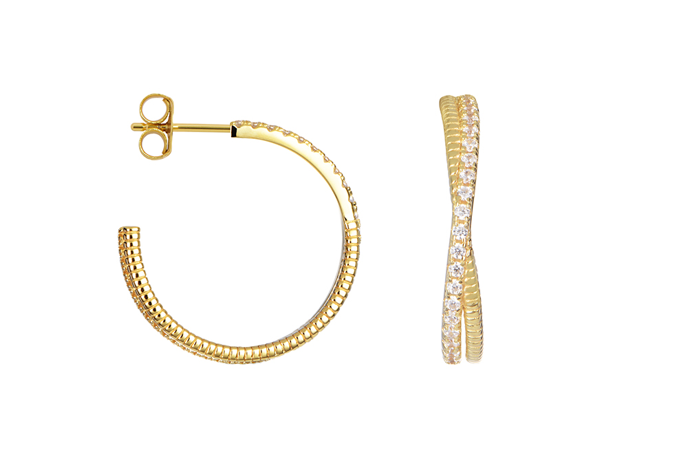 [17066EZBLDO] Sterling silver zirconia hoop earring (Gold plated)