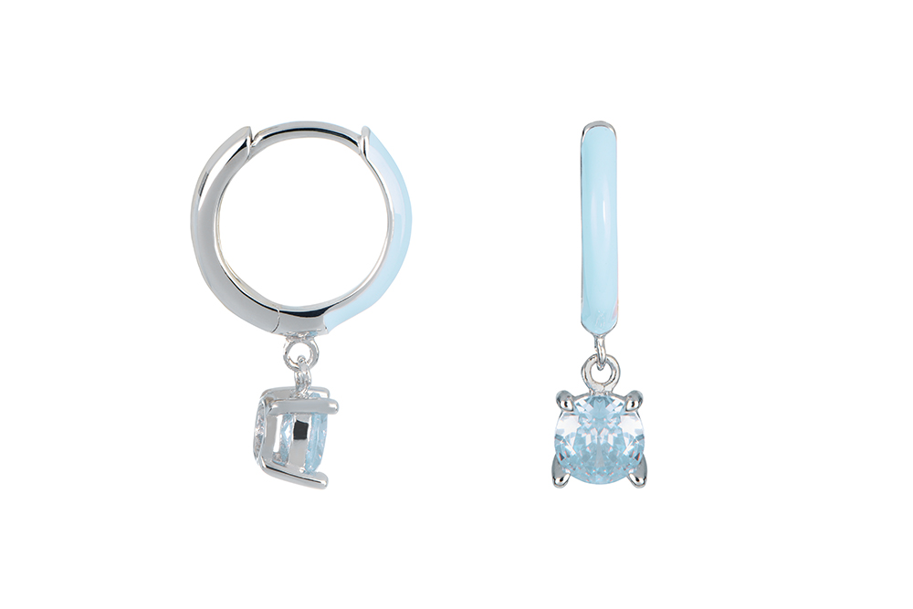 Sterling silver enamel zirconia hoop earring