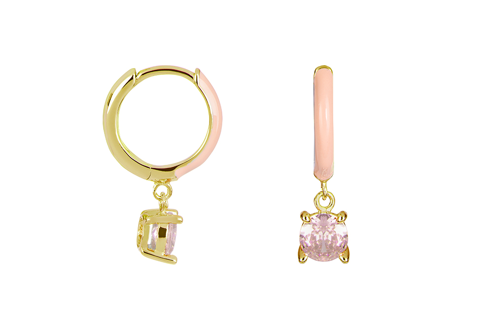 Sterling silver enamel zirconia hoop earring