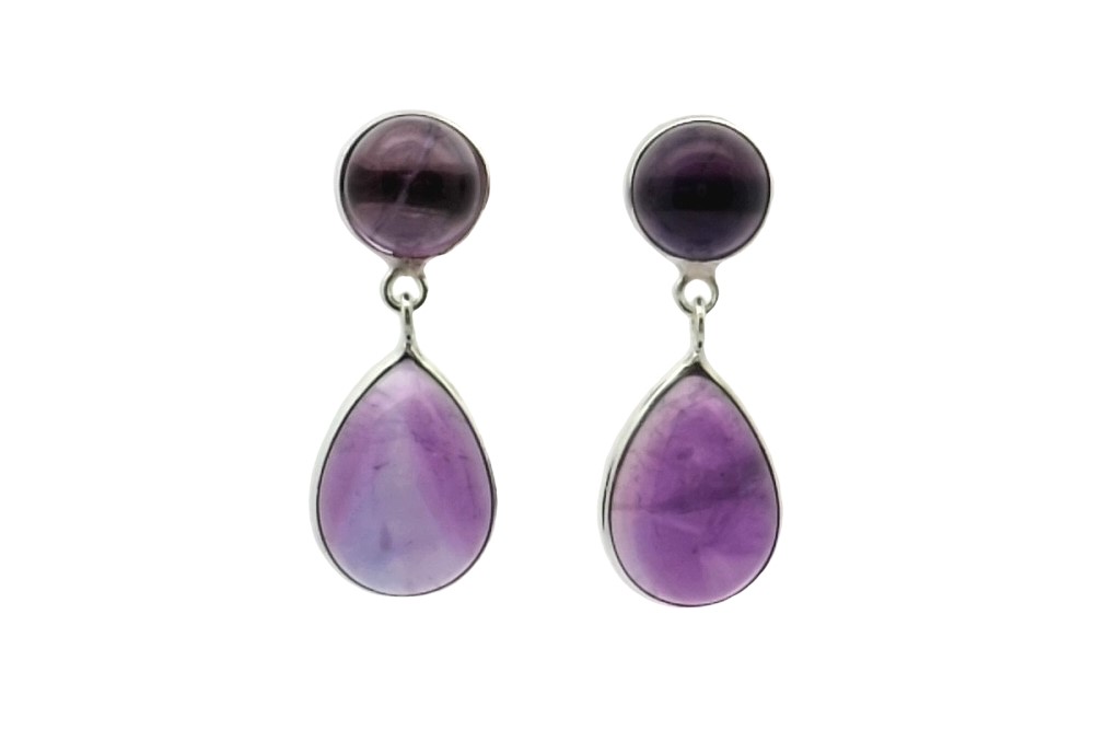 Sterling silver pear & semi circle semi precious stone earring