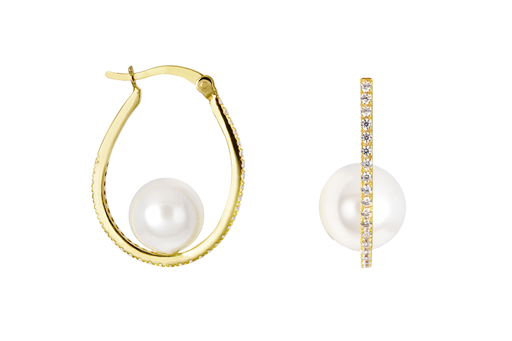 Sterling silver zirconia & 10mm pearl hoop earring