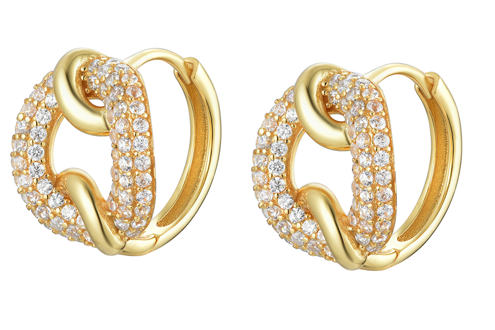 Sterling silver link zirconia hoop earrings