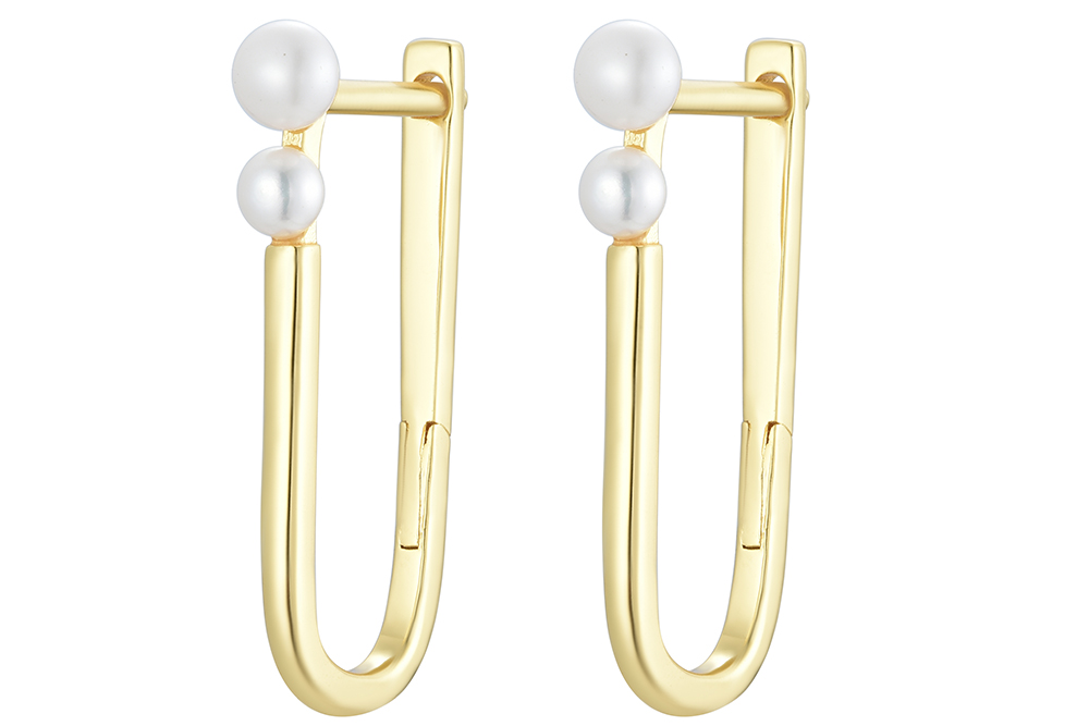 Sterling silver  2 cultured fresh water pearls oval hoop earrings