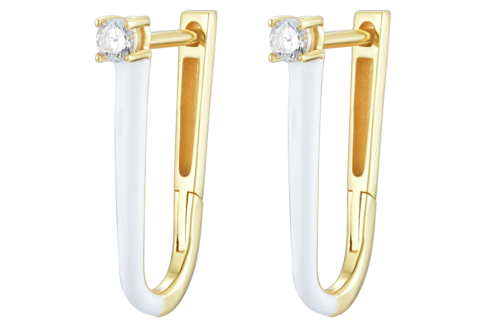 Sterling silver oval enamel & zirconia hoop earring