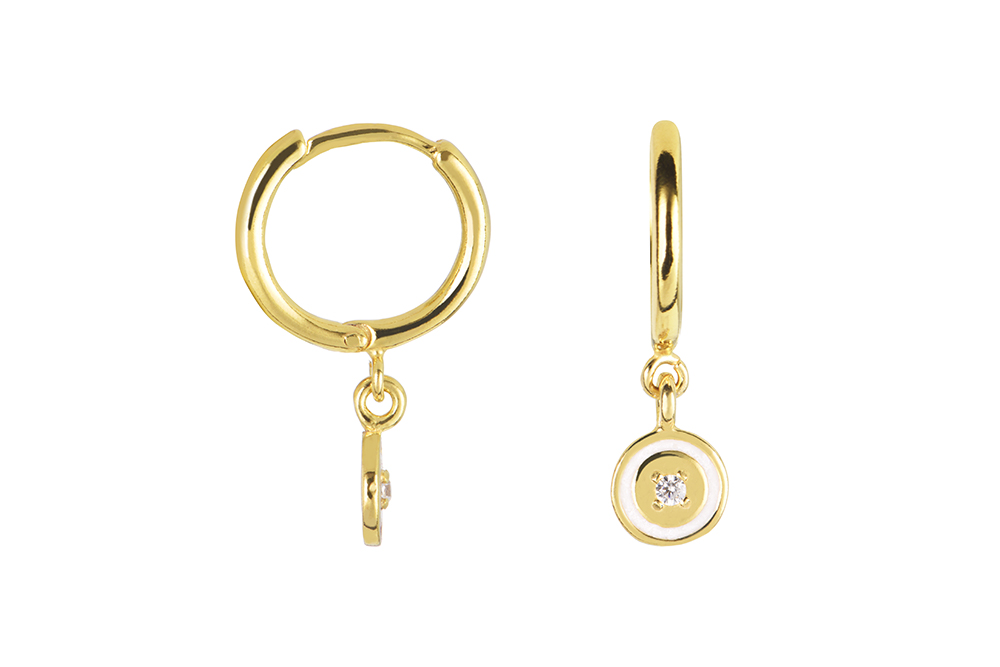 [17212EE120EBLDO] Sterling silver circle enamel & zirconia hoop earring (White)