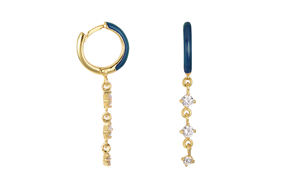 Sterling silver enamel & zirconia hoop earring