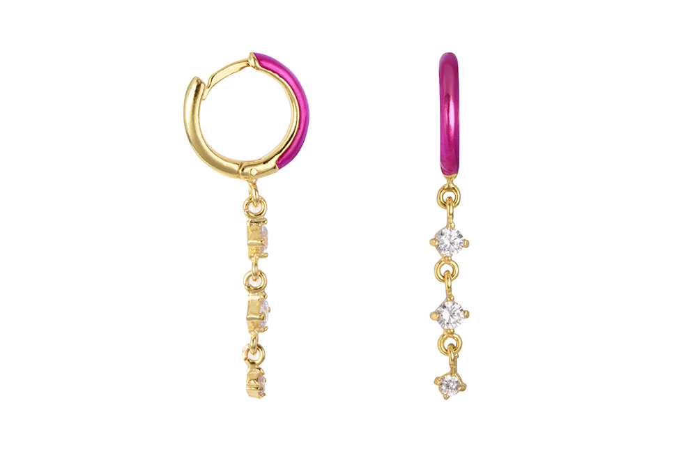 Sterling silver enamel & zirconia hoop earring