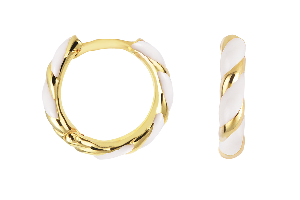 [17217EE160EBLDO] Sterling silver enamel hoop earring (White)